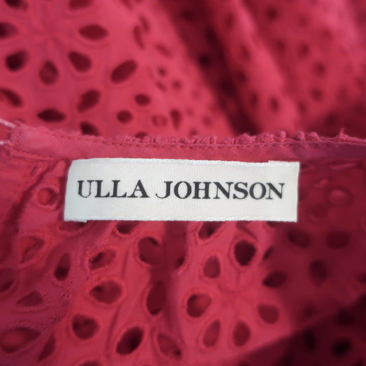 Ulla Johnson Caasi Broderie Anglaise Balloon-Sleeve Blouse Fuchsia Cotton Size 4
