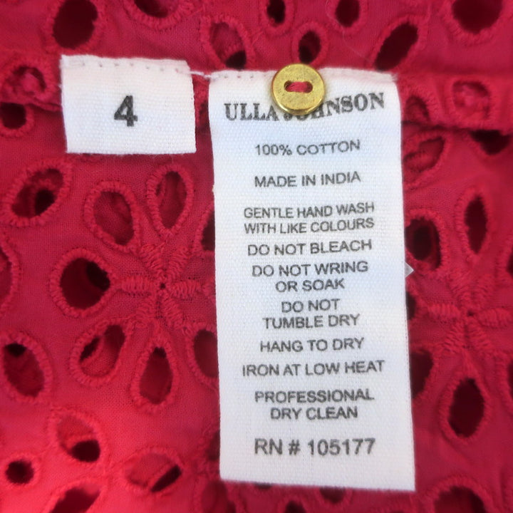 Ulla Johnson Caasi Broderie Anglaise Balloon-Sleeve Blouse Fuchsia Cotton Size 4