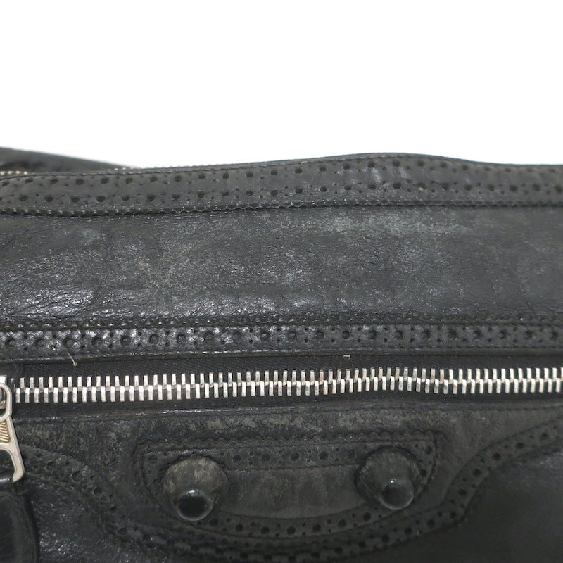 Balenciaga Giant Covered Brogues Day Hobo Black Leather Large Shoulder Bag