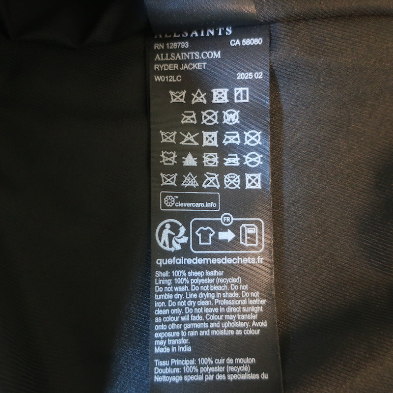 AllSaints Ryder Leather Funnel Neck Jacket Black Size Extra Small