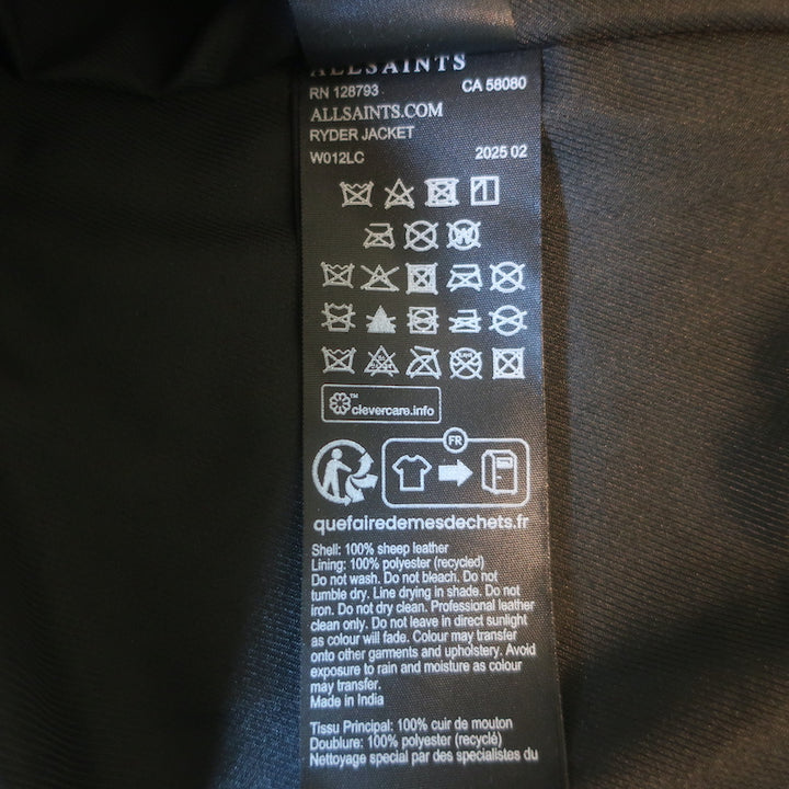 AllSaints Ryder Leather Funnel Neck Jacket Black Size Extra Small