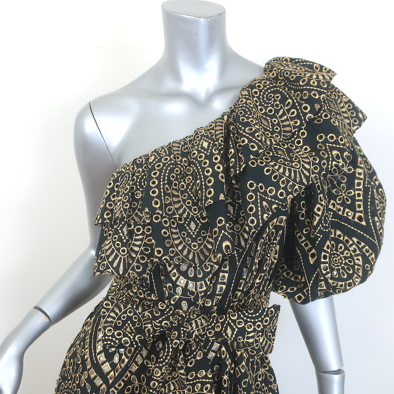 Lisa Marie Fernandez Arden One-Shoulder Broderie Anglaise Dress Black Size 2