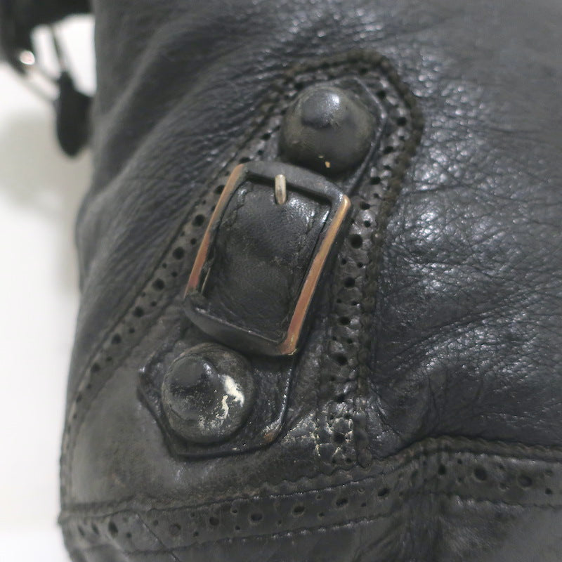 Balenciaga Giant Covered Brogues Day Hobo Black Leather Large Shoulder Bag
