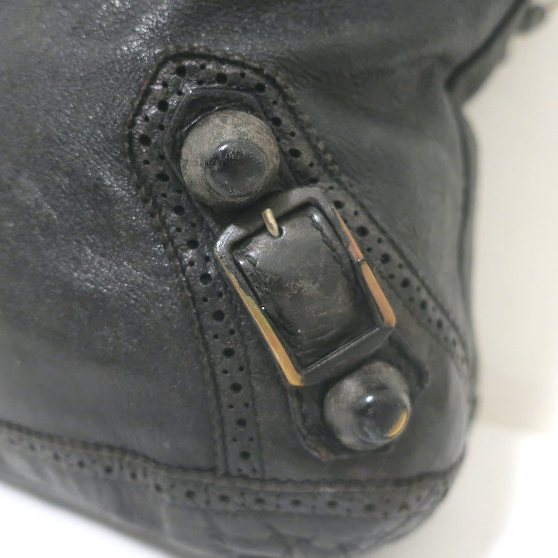Balenciaga Giant Covered Brogues Day Hobo Black Leather Large Shoulder Bag