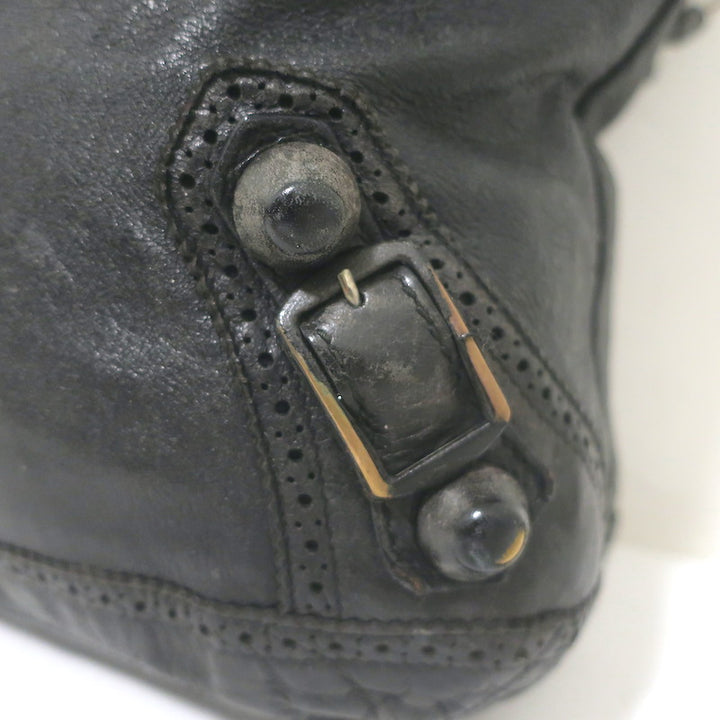 Balenciaga Giant Covered Brogues Day Hobo Black Leather Large Shoulder Bag