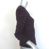 Veronica Beard Delano Striped Puff Sleeve Top Navy/Red Stretch Knit Size Small