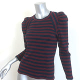 Veronica Beard Delano Striped Puff Sleeve Top Navy/Red Stretch Knit Size Small
