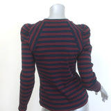 Veronica Beard Delano Striped Puff Sleeve Top Navy/Red Stretch Knit Size Small