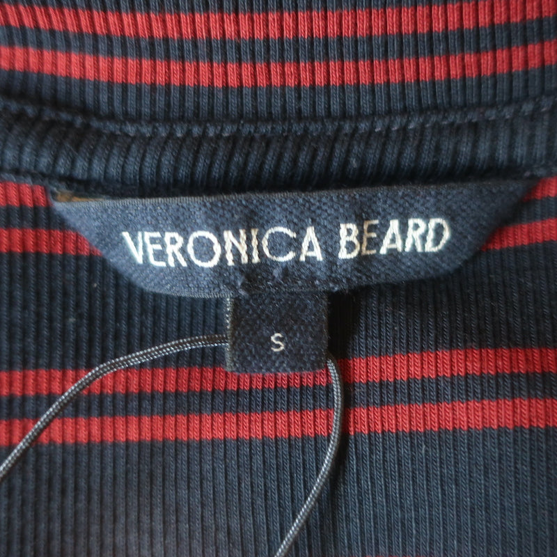 Veronica Beard Delano Striped Puff Sleeve Top Navy/Red Stretch Knit Size Small