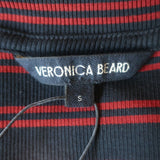 Veronica Beard Delano Striped Puff Sleeve Top Navy/Red Stretch Knit Size Small