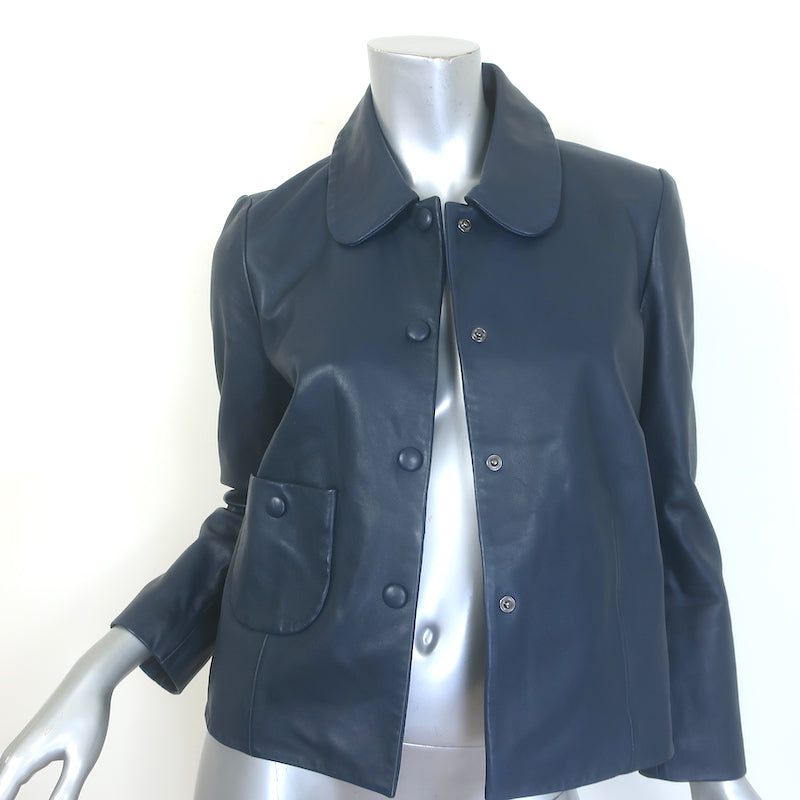 ba&amp;sh Milos Leather Jacket Navy Size Small NEW