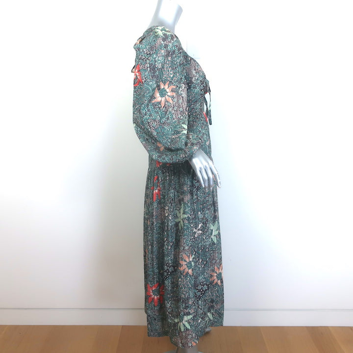 Ulla Johnson Kemala Puff Sleeve Midi Dress Malachite Printed Cotton-Blend Size 4