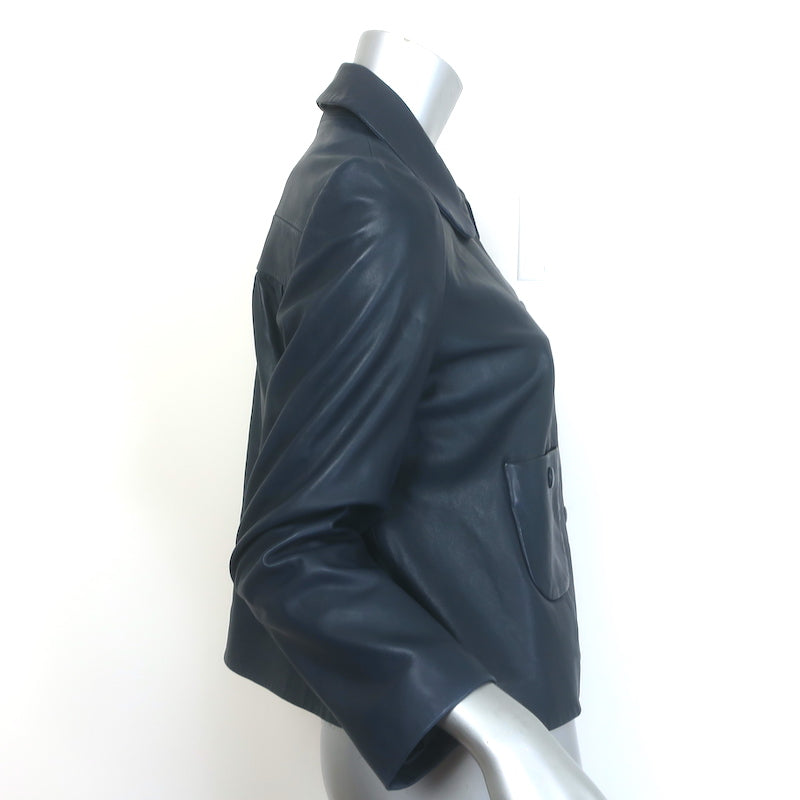 ba&amp;sh Milos Leather Jacket Navy Size Small NEW