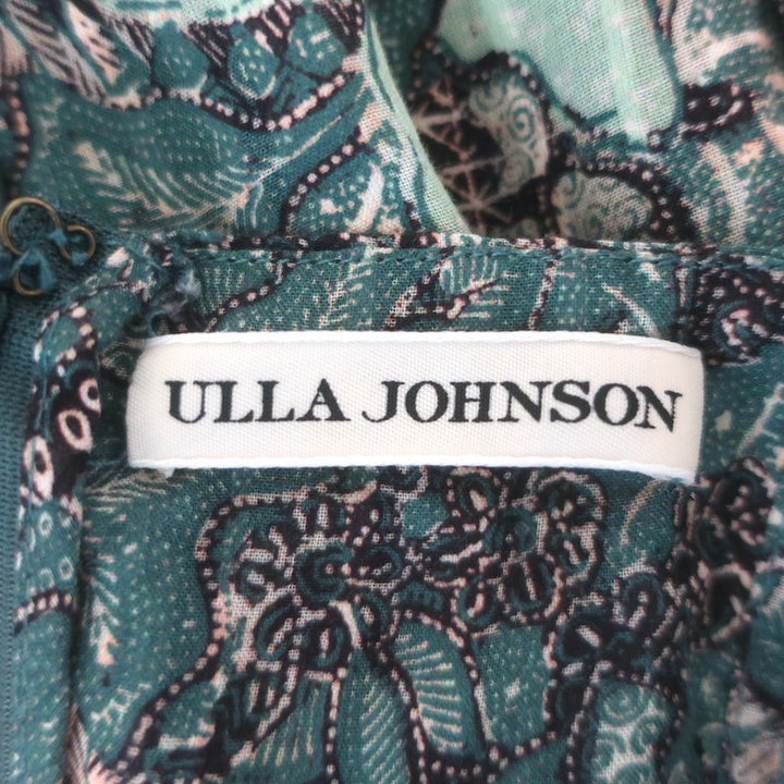 Ulla Johnson Kemala Puff Sleeve Midi Dress Malachite Printed Cotton-Blend Size 4