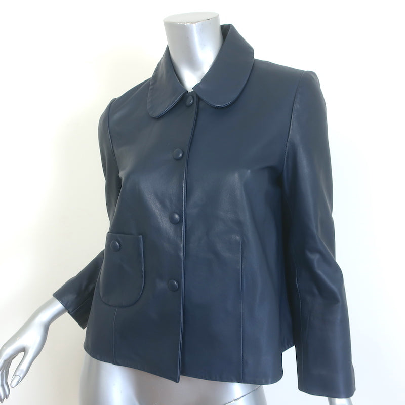 ba&amp;sh Milos Leather Jacket Navy Size Small NEW
