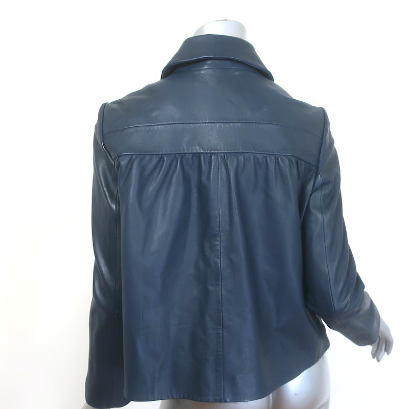 ba&amp;sh Milos Leather Jacket Navy Size Small NEW