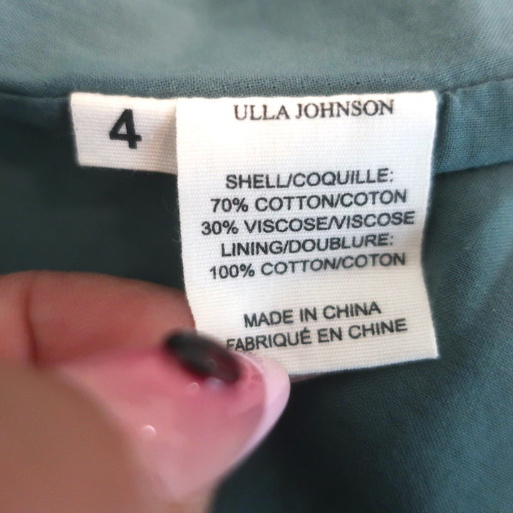 Ulla Johnson Kemala Puff Sleeve Midi Dress Malachite Printed Cotton-Blend Size 4