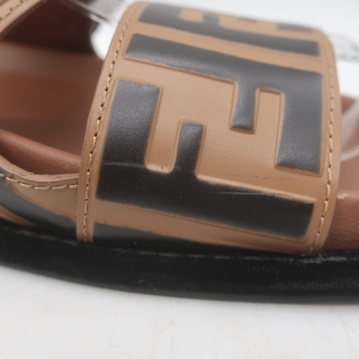 Fendi Pearland Zucca FF Slide Sandals Brown &amp; Black Leather Size 36.5