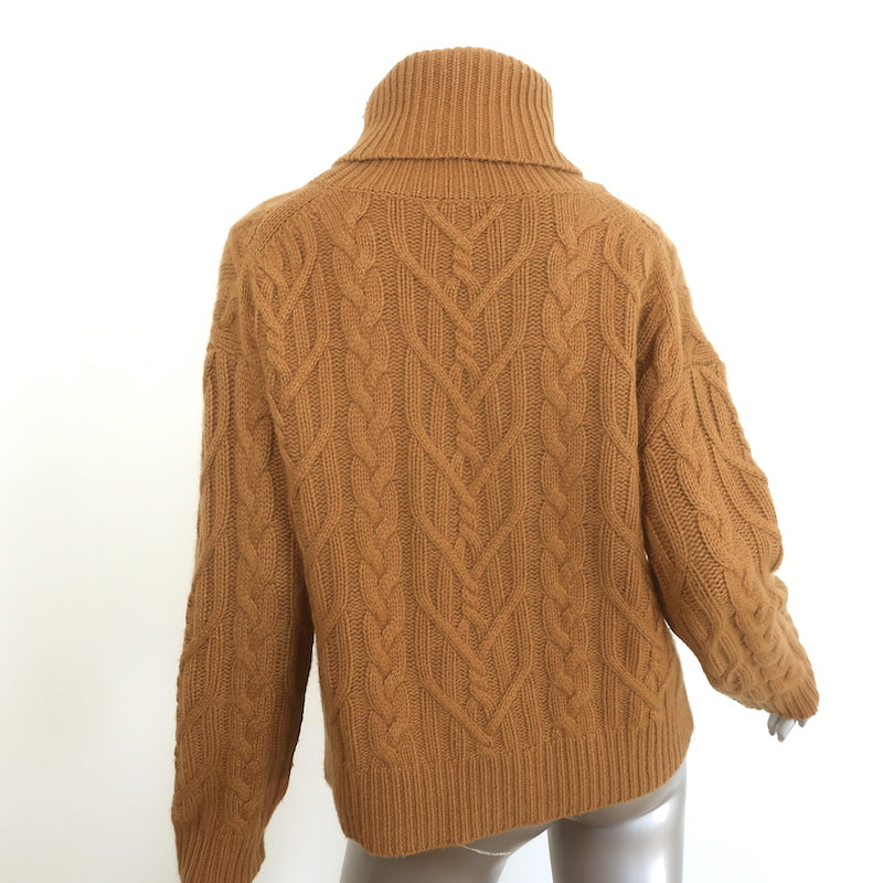 Nili Lotan Gigi Cable Knit Cashmere Turtleneck Sweater Ochre Size Extra Small