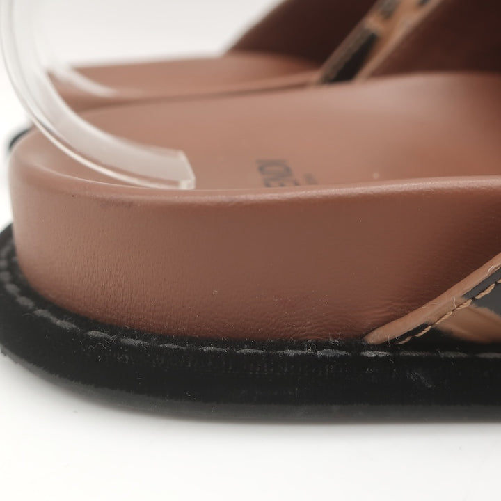 Fendi Pearland Zucca FF Slide Sandals Brown &amp; Black Leather Size 36.5