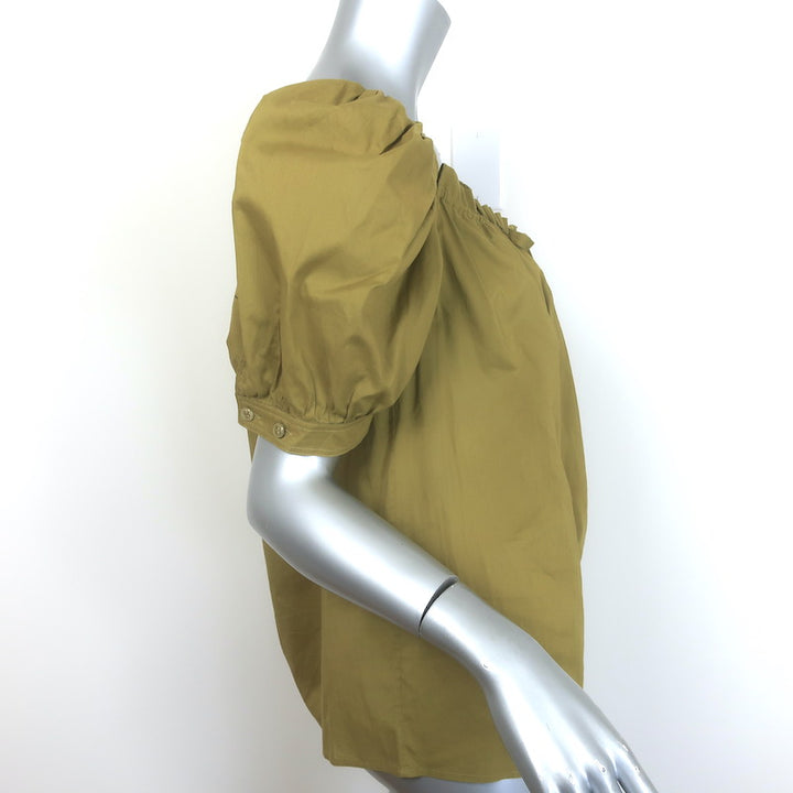 Vintage Yves Saint Laurent Puff Sleeve Tie-Neck Top Mustard Green Size 40