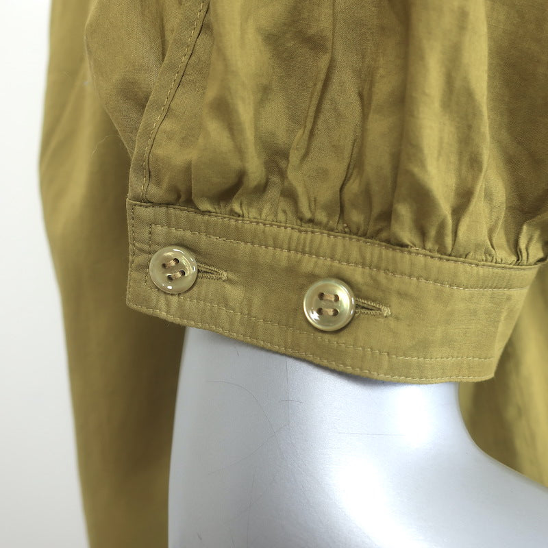 Vintage Yves Saint Laurent Puff Sleeve Tie-Neck Top Mustard Green Size 40