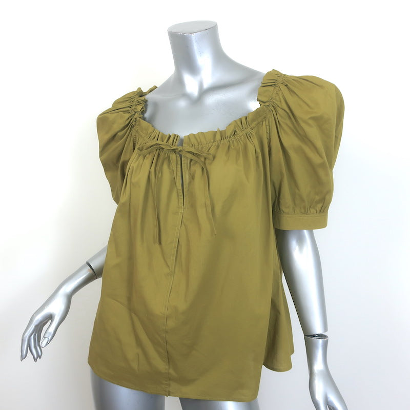 Vintage Yves Saint Laurent Puff Sleeve Tie-Neck Top Mustard Green Size 40