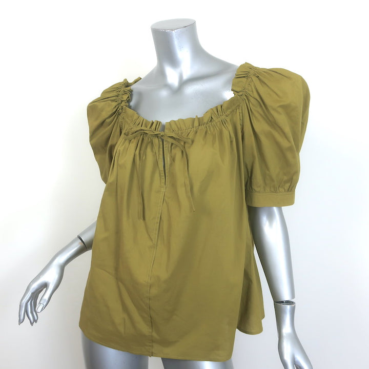 Vintage Yves Saint Laurent Puff Sleeve Tie-Neck Top Mustard Green Size 40