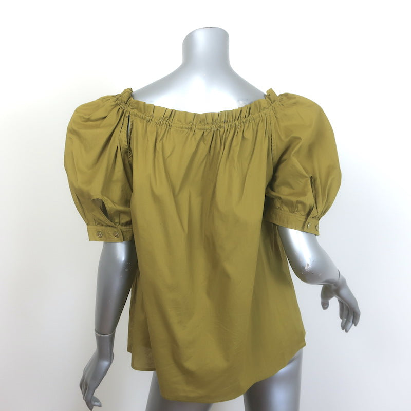 Vintage Yves Saint Laurent Puff Sleeve Tie-Neck Top Mustard Green Size 40