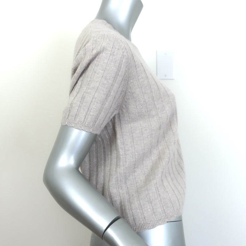 SABLYN Ethan Cashmere Short Sleeve Sweater Top Oatmeal Ribbed Knit Size Medium