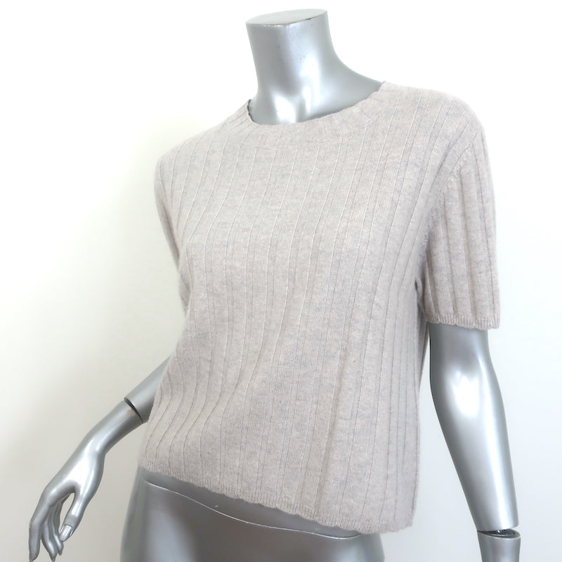 SABLYN Ethan Cashmere Short Sleeve Sweater Top Oatmeal Ribbed Knit Size Medium