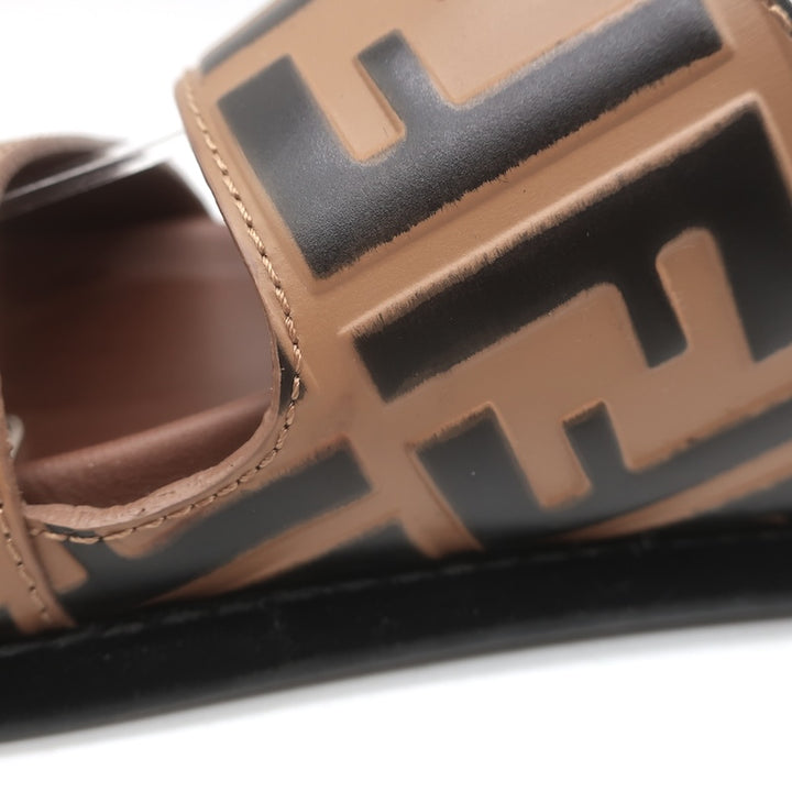 Fendi Pearland Zucca FF Slide Sandals Brown &amp; Black Leather Size 36.5