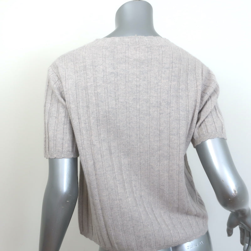 SABLYN Ethan Cashmere Short Sleeve Sweater Top Oatmeal Ribbed Knit Size Medium