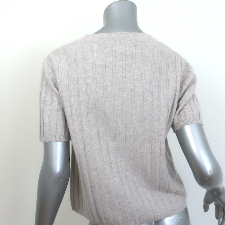 SABLYN Ethan Cashmere Short Sleeve Sweater Top Oatmeal Ribbed Knit Size Medium