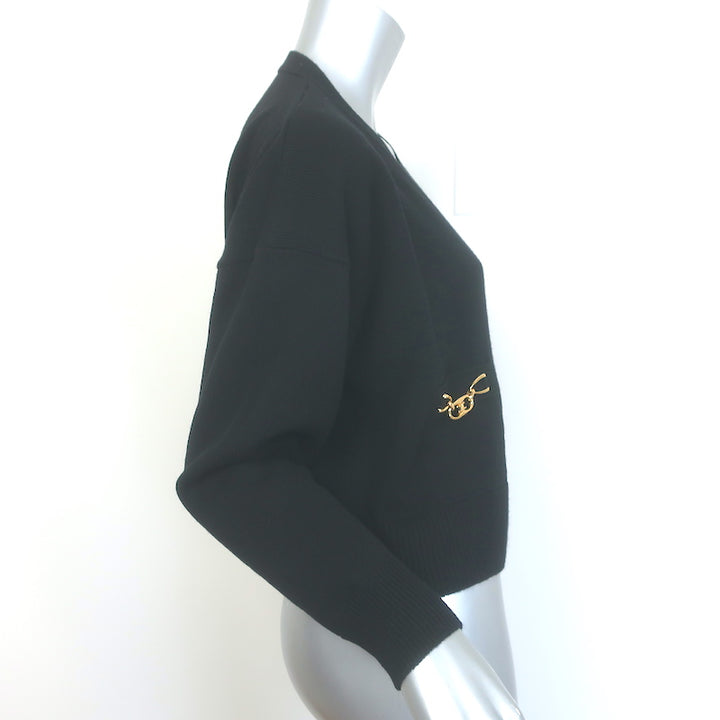 Celine Heritage Gourmette Cashmere Cropped Cardigan Black Size Small NEW