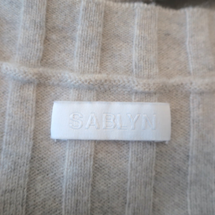 SABLYN Ethan Cashmere Short Sleeve Sweater Top Oatmeal Ribbed Knit Size Medium
