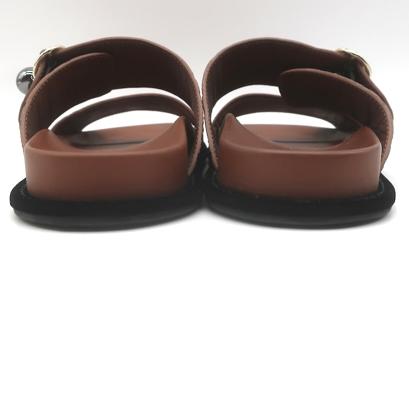 Fendi Pearland Zucca FF Slide Sandals Brown &amp; Black Leather Size 36.5