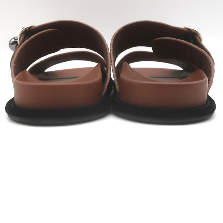 Fendi Pearland Zucca FF Slide Sandals Brown &amp; Black Leather Size 36.5
