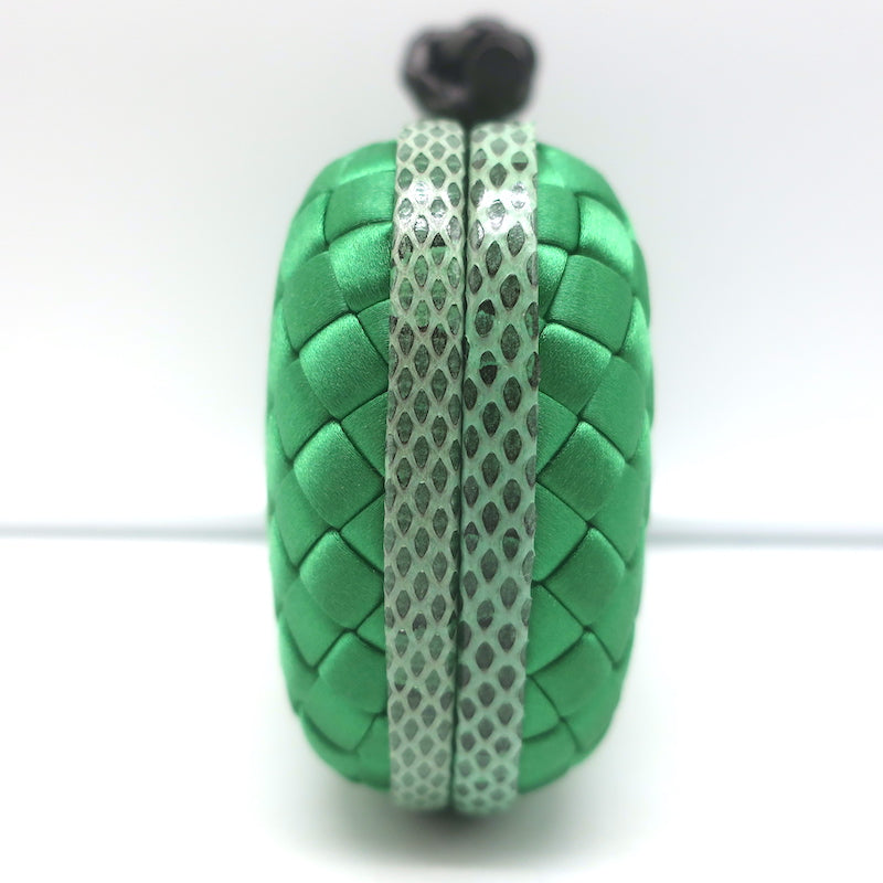 Bottega Veneta Knot Box Clutch Green Snakeskin-Trimmed Satin
