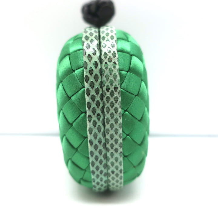 Bottega Veneta Knot Box Clutch Green Snakeskin-Trimmed Satin