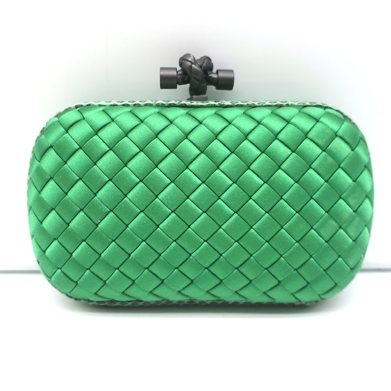 Bottega Veneta Knot Box Clutch Green Snakeskin-Trimmed Satin