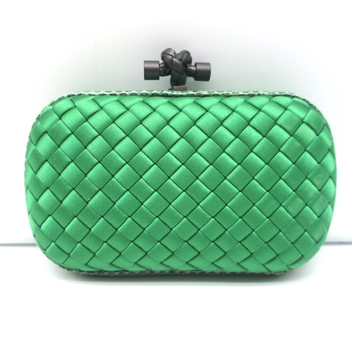 Bottega Veneta Knot Box Clutch Green Snakeskin-Trimmed Satin