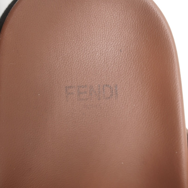 Fendi Pearland Zucca FF Slide Sandals Brown &amp; Black Leather Size 36.5