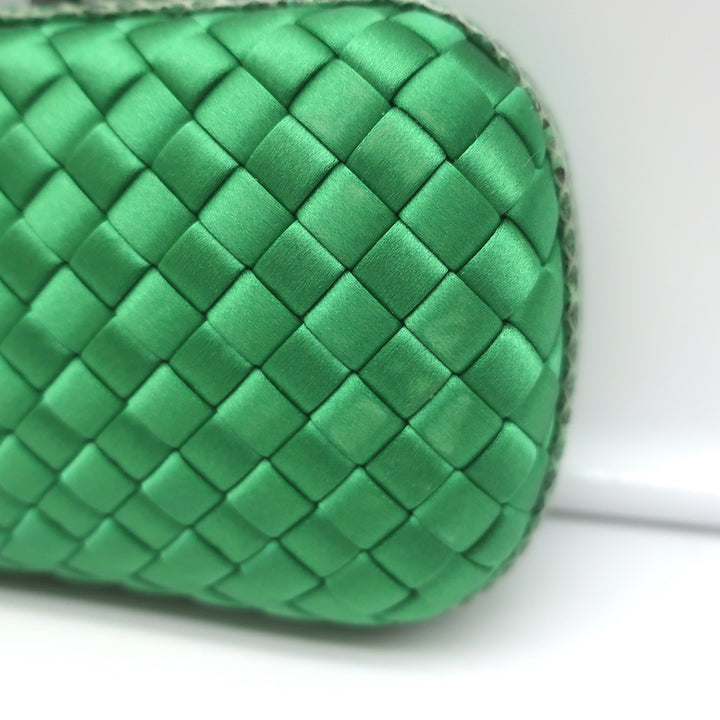 Bottega Veneta Knot Box Clutch Green Snakeskin-Trimmed Satin