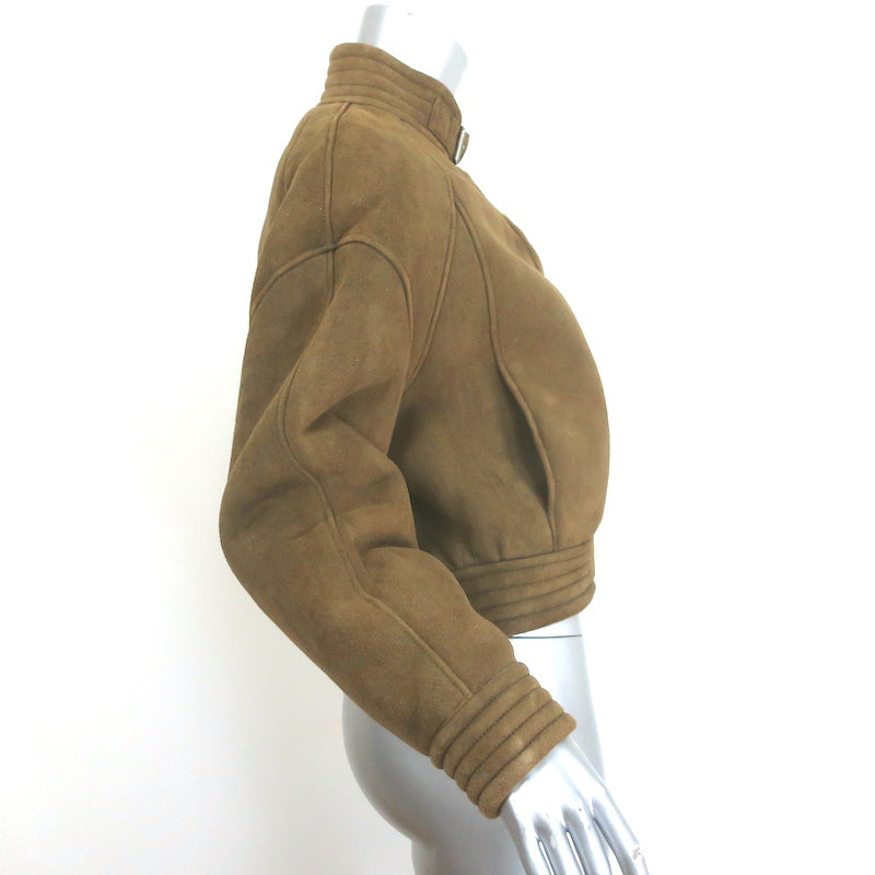 Rouje Shearling-Lined Suede Bomber Jacket Brown Size 38