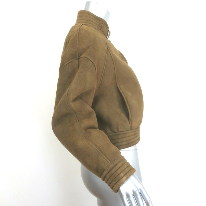 Rouje Shearling-Lined Suede Bomber Jacket Brown Size 38
