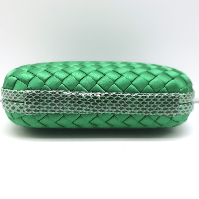 Bottega Veneta Knot Box Clutch Green Snakeskin-Trimmed Satin