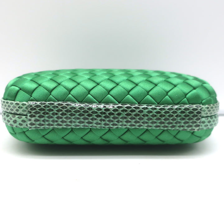 Bottega Veneta Knot Box Clutch Green Snakeskin-Trimmed Satin