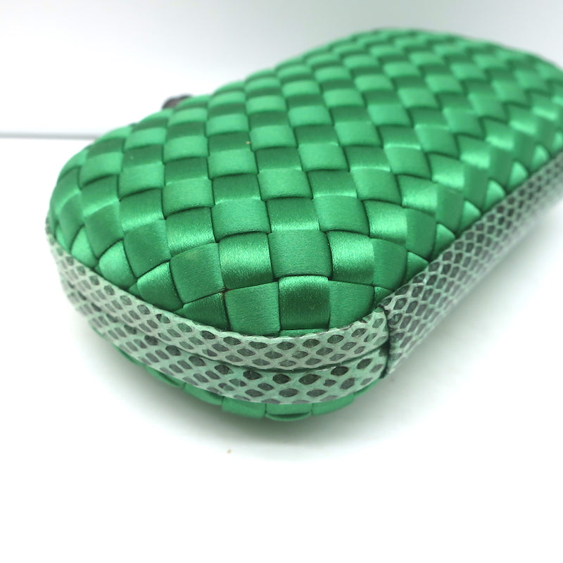 Bottega Veneta Knot Box Clutch Green Snakeskin-Trimmed Satin