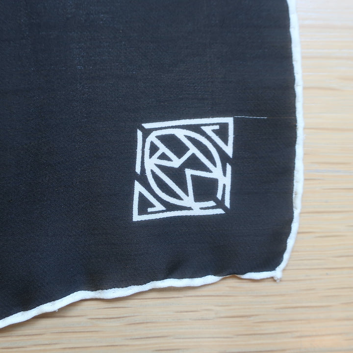 Ralph Lauren Purple Label Art Deco Logo Scarf Black Silk Chiffon
